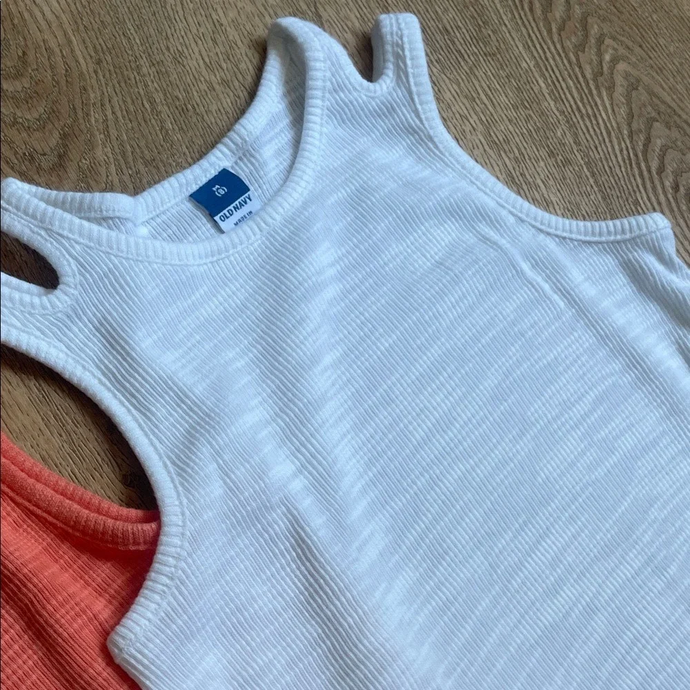 Old Navy Girls Ribbed Tank‎ Top Bundle Coral White Cutout Shoulder Size M 8 2pk